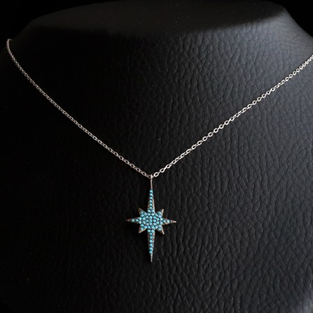 κολιε ασημι αστερι με τιρκουαζ ζιρκον