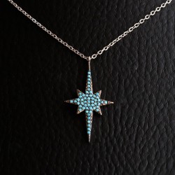 necklace silver star with turquoise cubic zirconia stones 2