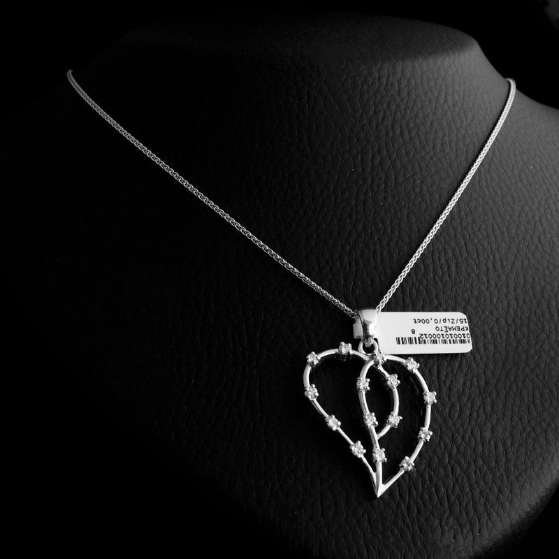 Silver heart necklace with cubic zirconia stones