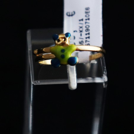 παιδικο χρυσο δαχτυλιδι πρασινο - μπλε αρκουδακι