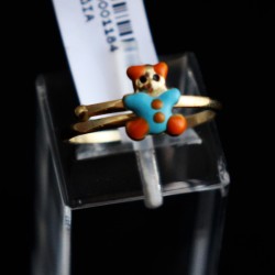 παιδικο χρυσο δαχτυλιδι γαλαζιο - πορτοκαλι αρκουδακι