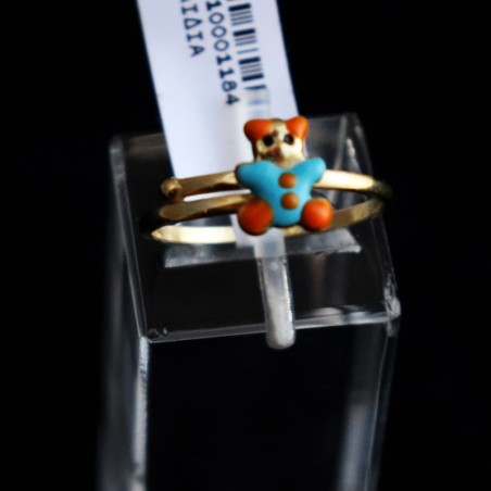 παιδικο χρυσο δαχτυλιδι γαλαζιο - πορτοκαλι αρκουδακι