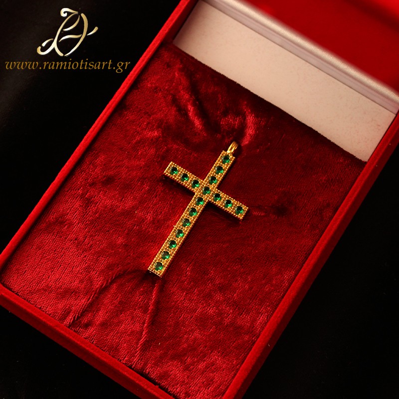 small pectoral cross for priest goldplated with cubic zirconia Color Yellow Gold MATERIAL BRONZE YOUR BUDJET 50-100 EURO STONE COLOR GREEN
