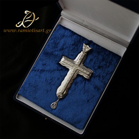 pectoral cross for priest silver decorated with cubic zirconia